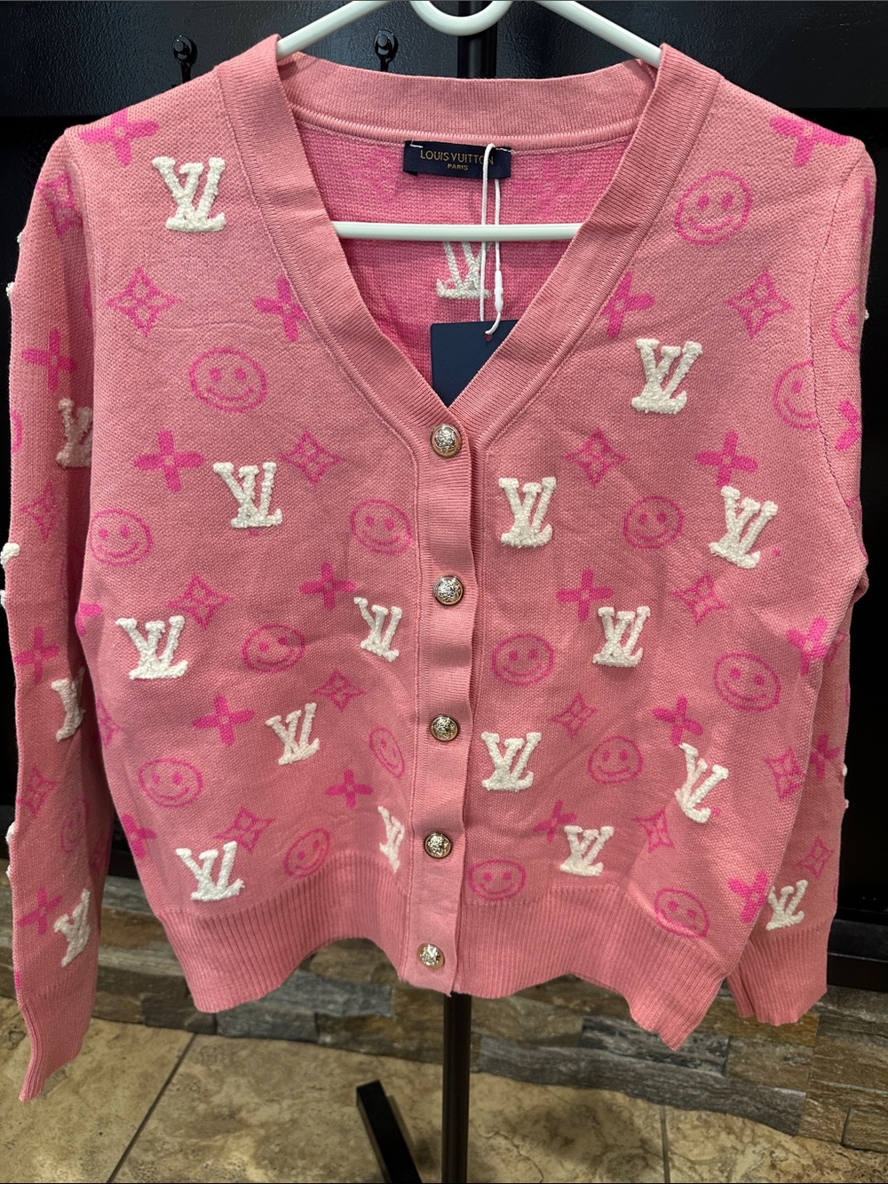 Pink Logo-Embroidered V-Neck Cardigan size S